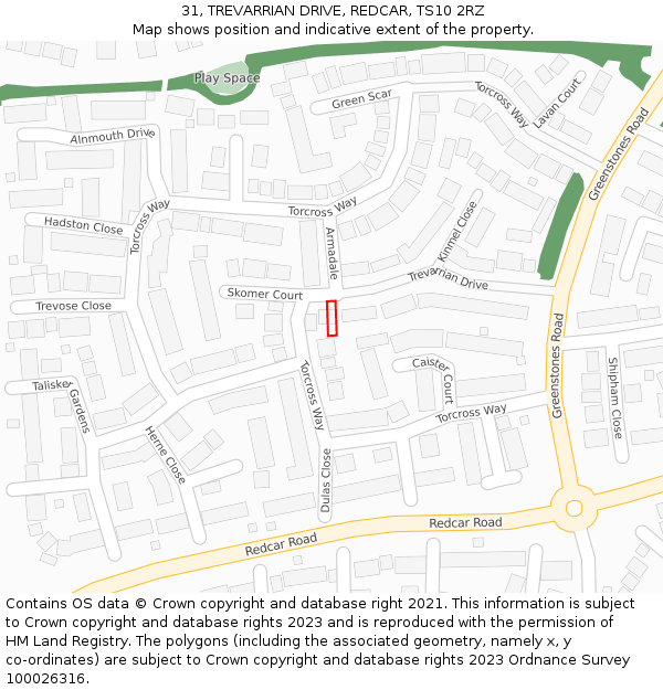 31, TREVARRIAN DRIVE, REDCAR, TS10 2RZ: Location map and indicative extent of plot