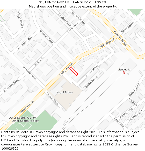 31, TRINITY AVENUE, LLANDUDNO, LL30 2SJ: Location map and indicative extent of plot