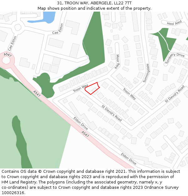 31, TROON WAY, ABERGELE, LL22 7TT: Location map and indicative extent of plot