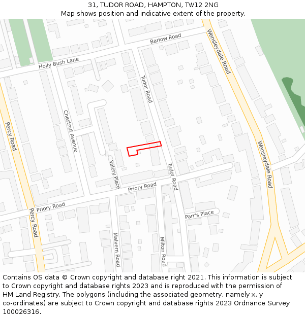 31, TUDOR ROAD, HAMPTON, TW12 2NG: Location map and indicative extent of plot