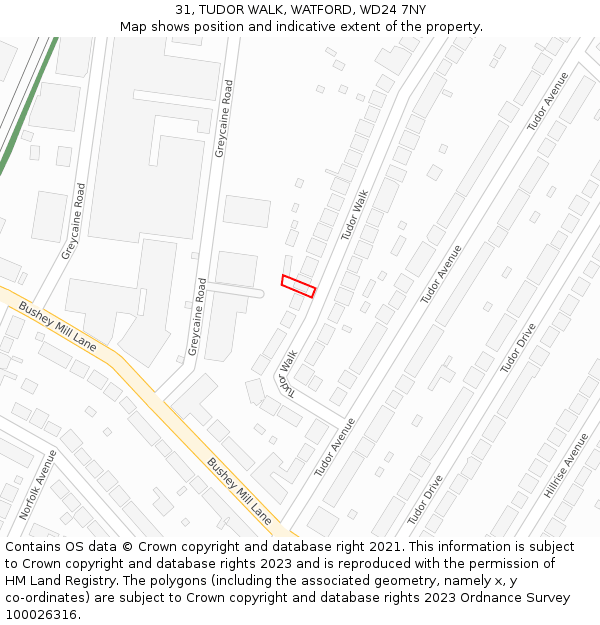 31, TUDOR WALK, WATFORD, WD24 7NY: Location map and indicative extent of plot