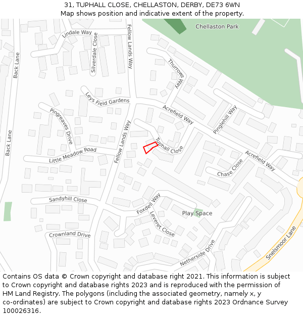 31, TUPHALL CLOSE, CHELLASTON, DERBY, DE73 6WN: Location map and indicative extent of plot