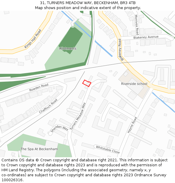 31, TURNERS MEADOW WAY, BECKENHAM, BR3 4TB: Location map and indicative extent of plot