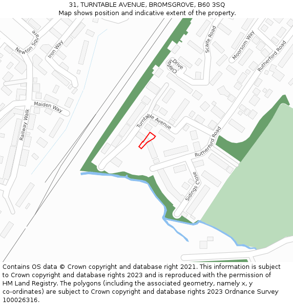 31, TURNTABLE AVENUE, BROMSGROVE, B60 3SQ: Location map and indicative extent of plot