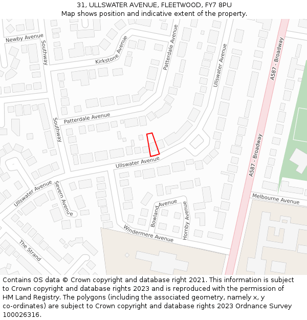 31, ULLSWATER AVENUE, FLEETWOOD, FY7 8PU: Location map and indicative extent of plot