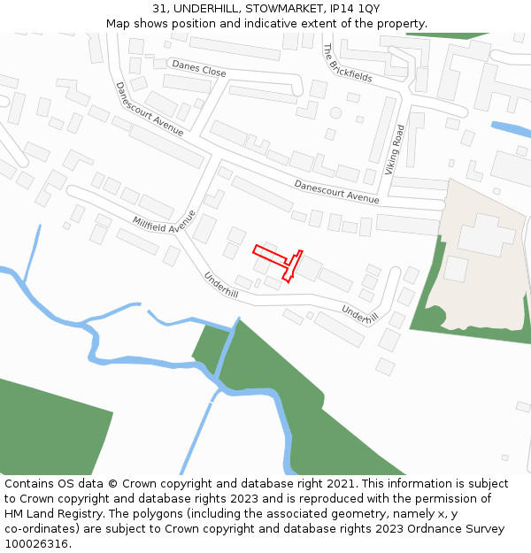 31, UNDERHILL, STOWMARKET, IP14 1QY: Location map and indicative extent of plot