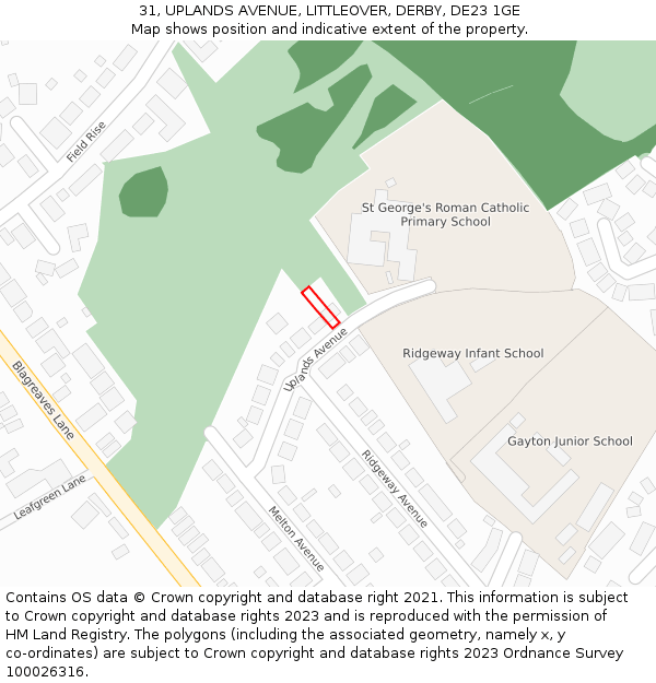 31, UPLANDS AVENUE, LITTLEOVER, DERBY, DE23 1GE: Location map and indicative extent of plot