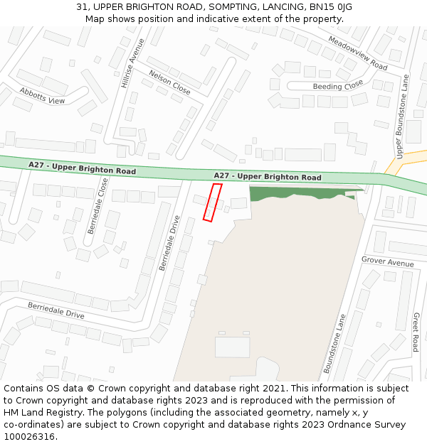 31, UPPER BRIGHTON ROAD, SOMPTING, LANCING, BN15 0JG: Location map and indicative extent of plot