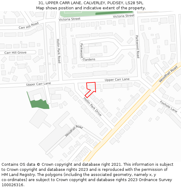 31, UPPER CARR LANE, CALVERLEY, PUDSEY, LS28 5PL: Location map and indicative extent of plot