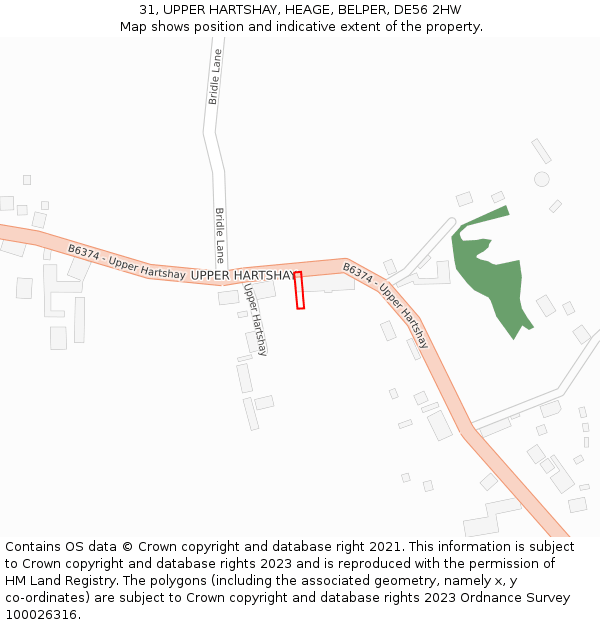 31, UPPER HARTSHAY, HEAGE, BELPER, DE56 2HW: Location map and indicative extent of plot