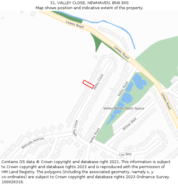 31, VALLEY CLOSE, NEWHAVEN, BN9 9XS: Location map and indicative extent of plot