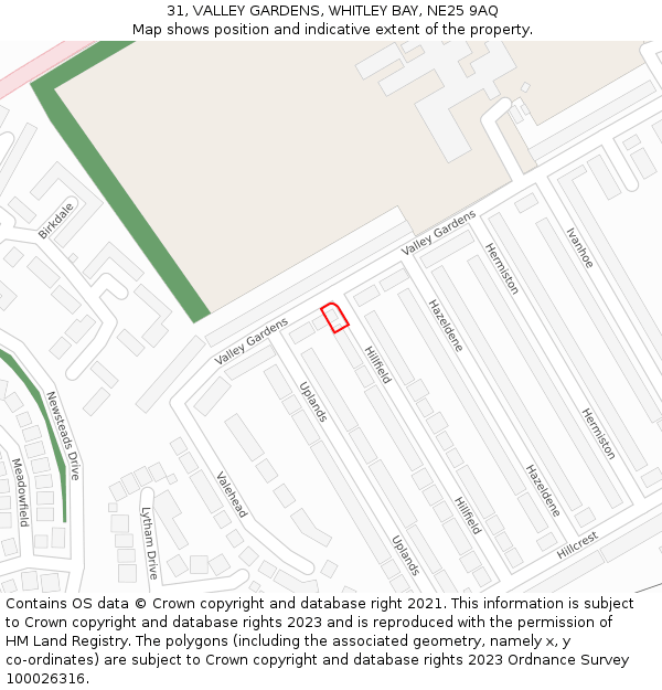 31, VALLEY GARDENS, WHITLEY BAY, NE25 9AQ: Location map and indicative extent of plot