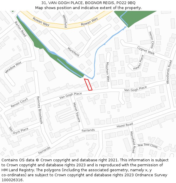 31, VAN GOGH PLACE, BOGNOR REGIS, PO22 9BQ: Location map and indicative extent of plot