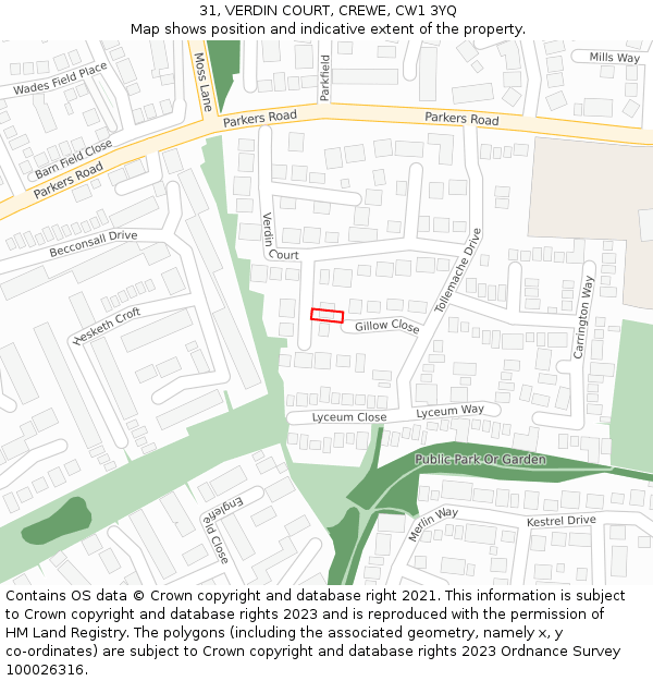 31, VERDIN COURT, CREWE, CW1 3YQ: Location map and indicative extent of plot