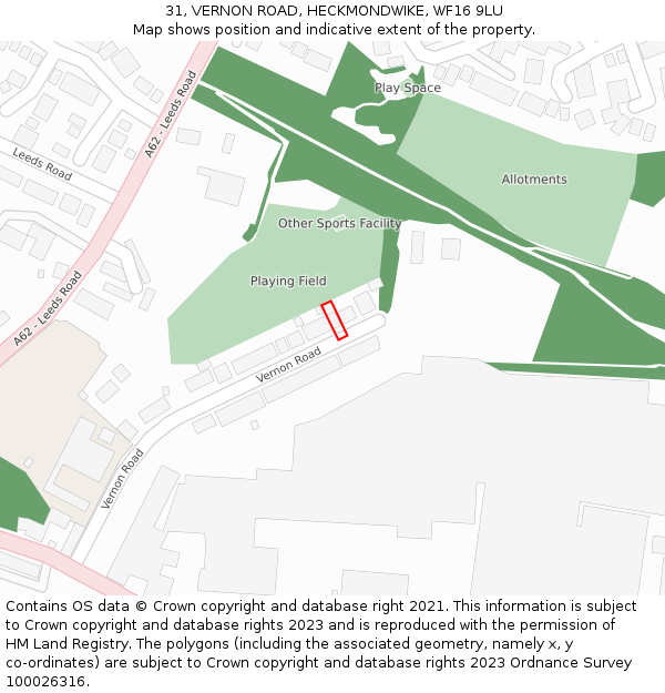 31, VERNON ROAD, HECKMONDWIKE, WF16 9LU: Location map and indicative extent of plot