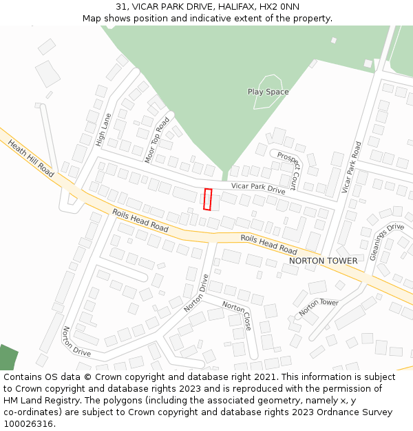 31, VICAR PARK DRIVE, HALIFAX, HX2 0NN: Location map and indicative extent of plot