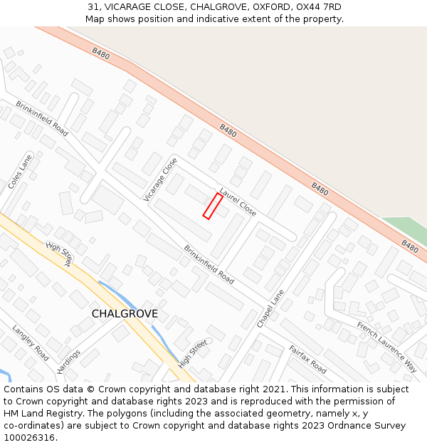 31, VICARAGE CLOSE, CHALGROVE, OXFORD, OX44 7RD: Location map and indicative extent of plot