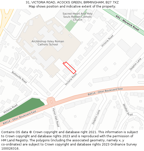 31, VICTORIA ROAD, ACOCKS GREEN, BIRMINGHAM, B27 7XZ: Location map and indicative extent of plot