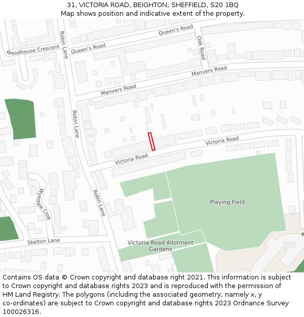 31, VICTORIA ROAD, BEIGHTON, SHEFFIELD, S20 1BQ: Location map and indicative extent of plot