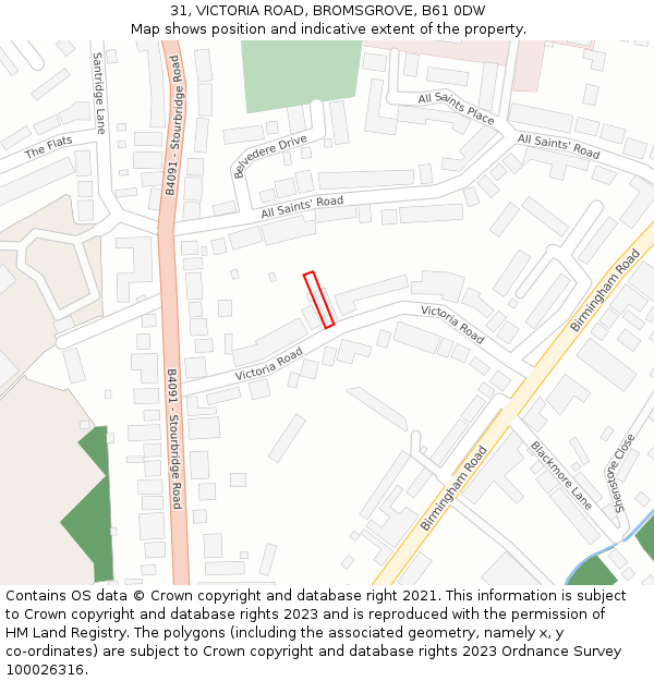 31, VICTORIA ROAD, BROMSGROVE, B61 0DW: Location map and indicative extent of plot