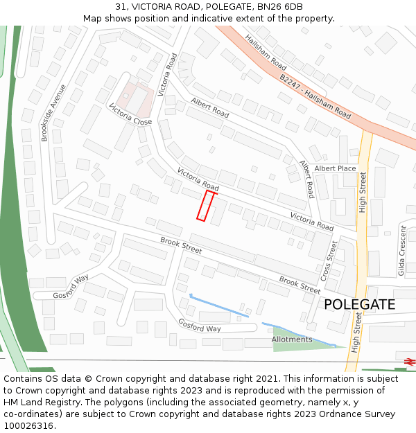 31, VICTORIA ROAD, POLEGATE, BN26 6DB: Location map and indicative extent of plot