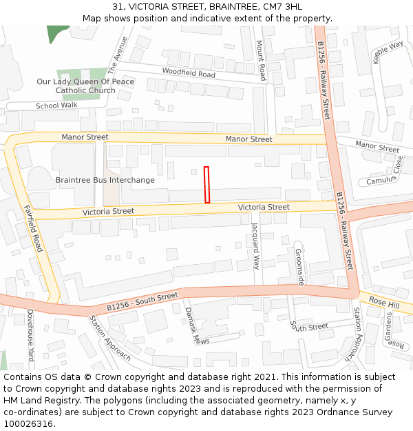 31, VICTORIA STREET, BRAINTREE, CM7 3HL: Location map and indicative extent of plot