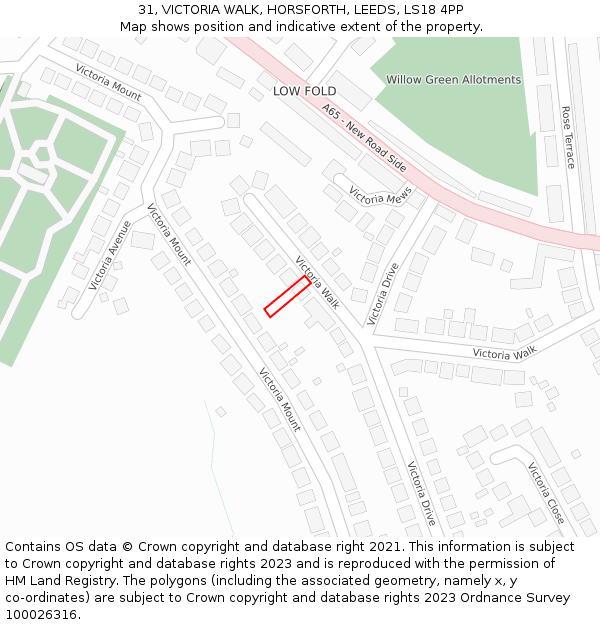 31, VICTORIA WALK, HORSFORTH, LEEDS, LS18 4PP: Location map and indicative extent of plot