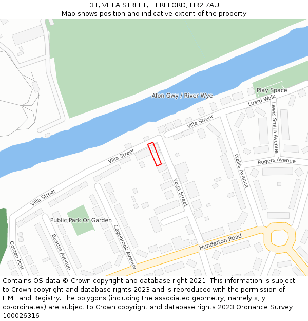 31, VILLA STREET, HEREFORD, HR2 7AU: Location map and indicative extent of plot