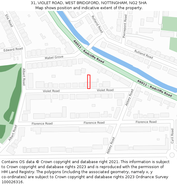 31, VIOLET ROAD, WEST BRIDGFORD, NOTTINGHAM, NG2 5HA: Location map and indicative extent of plot