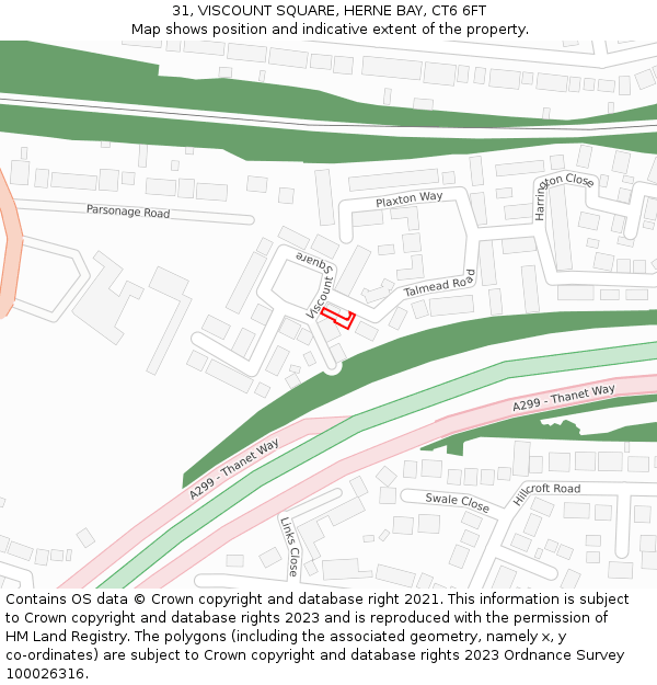 31, VISCOUNT SQUARE, HERNE BAY, CT6 6FT: Location map and indicative extent of plot
