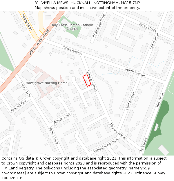 31, VIYELLA MEWS, HUCKNALL, NOTTINGHAM, NG15 7NP: Location map and indicative extent of plot