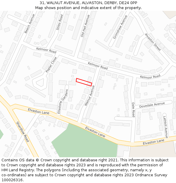 31, WALNUT AVENUE, ALVASTON, DERBY, DE24 0PP: Location map and indicative extent of plot