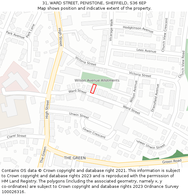 31, WARD STREET, PENISTONE, SHEFFIELD, S36 6EP: Location map and indicative extent of plot