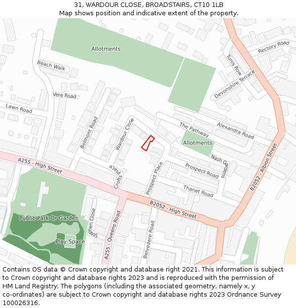 31, WARDOUR CLOSE, BROADSTAIRS, CT10 1LB: Location map and indicative extent of plot
