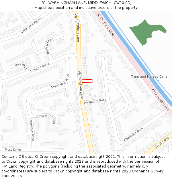 31, WARMINGHAM LANE, MIDDLEWICH, CW10 0DJ: Location map and indicative extent of plot