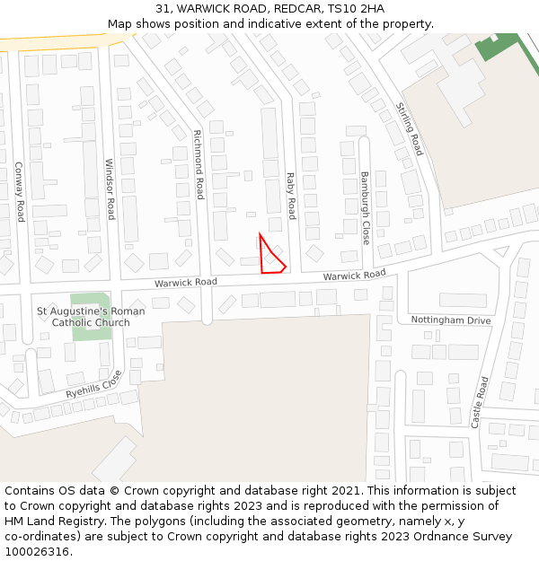 31, WARWICK ROAD, REDCAR, TS10 2HA: Location map and indicative extent of plot