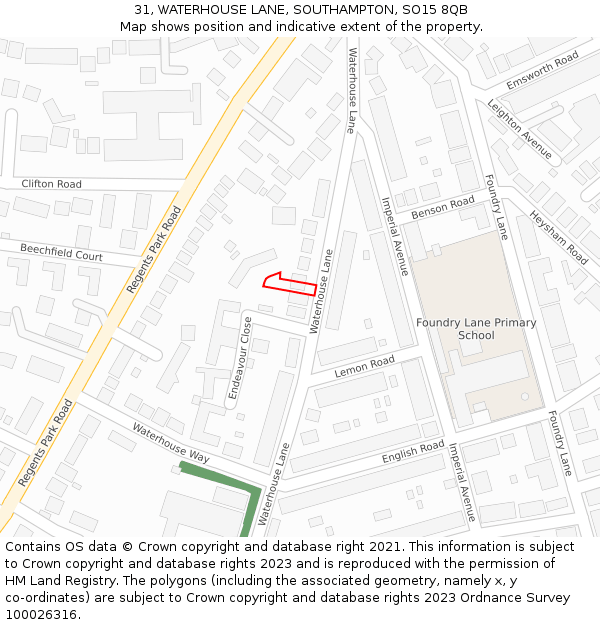 31, WATERHOUSE LANE, SOUTHAMPTON, SO15 8QB: Location map and indicative extent of plot