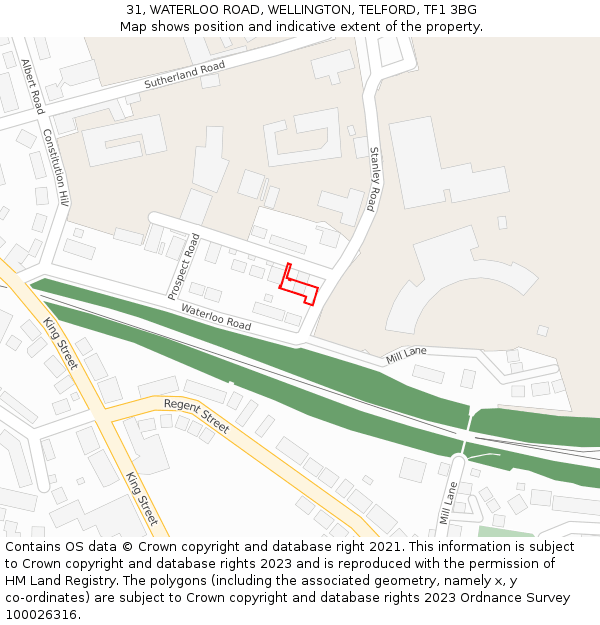 31, WATERLOO ROAD, WELLINGTON, TELFORD, TF1 3BG: Location map and indicative extent of plot