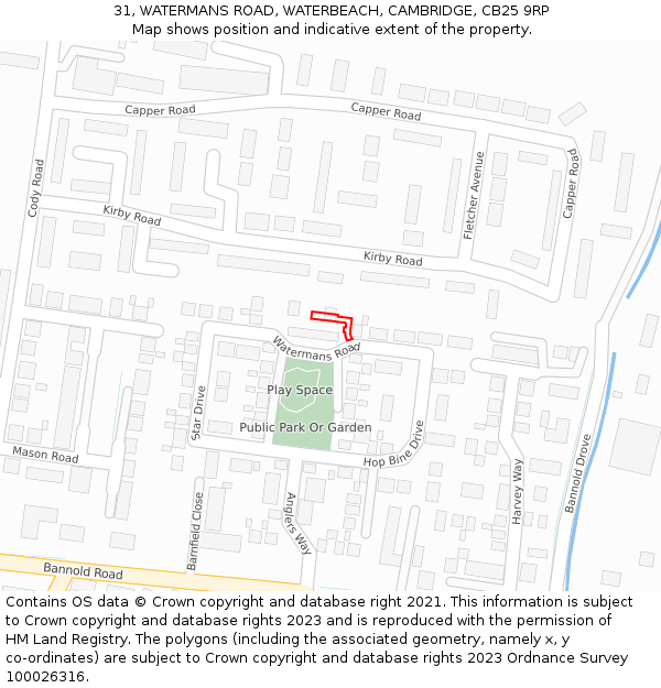 31, WATERMANS ROAD, WATERBEACH, CAMBRIDGE, CB25 9RP: Location map and indicative extent of plot