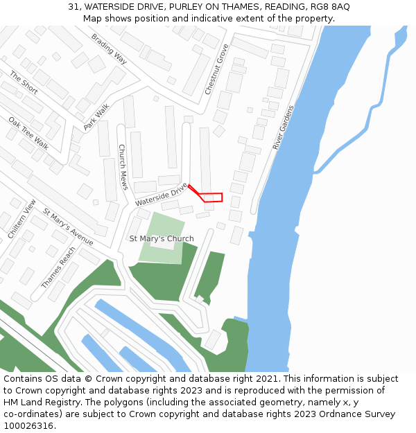 31, WATERSIDE DRIVE, PURLEY ON THAMES, READING, RG8 8AQ: Location map and indicative extent of plot