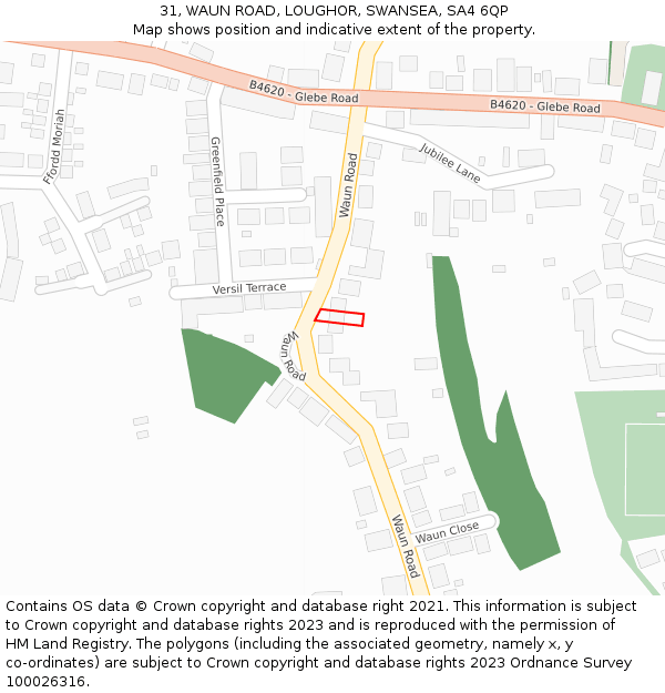 31, WAUN ROAD, LOUGHOR, SWANSEA, SA4 6QP: Location map and indicative extent of plot