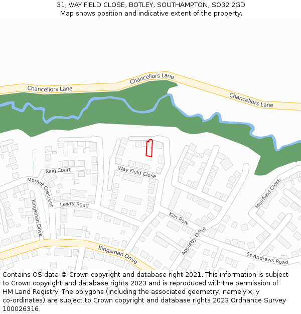 31, WAY FIELD CLOSE, BOTLEY, SOUTHAMPTON, SO32 2GD: Location map and indicative extent of plot