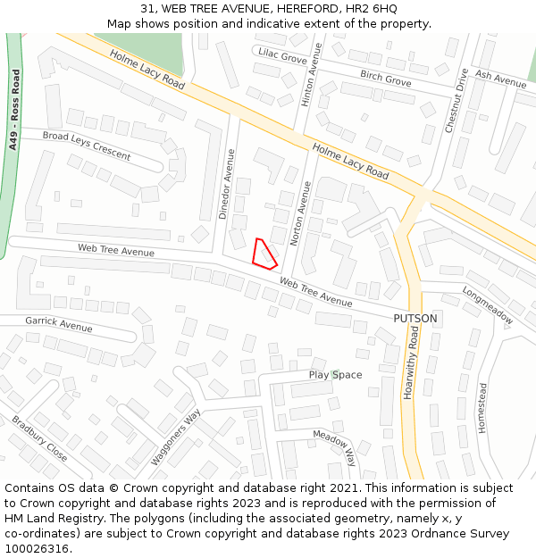 31, WEB TREE AVENUE, HEREFORD, HR2 6HQ: Location map and indicative extent of plot