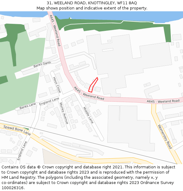 31, WEELAND ROAD, KNOTTINGLEY, WF11 8AQ: Location map and indicative extent of plot