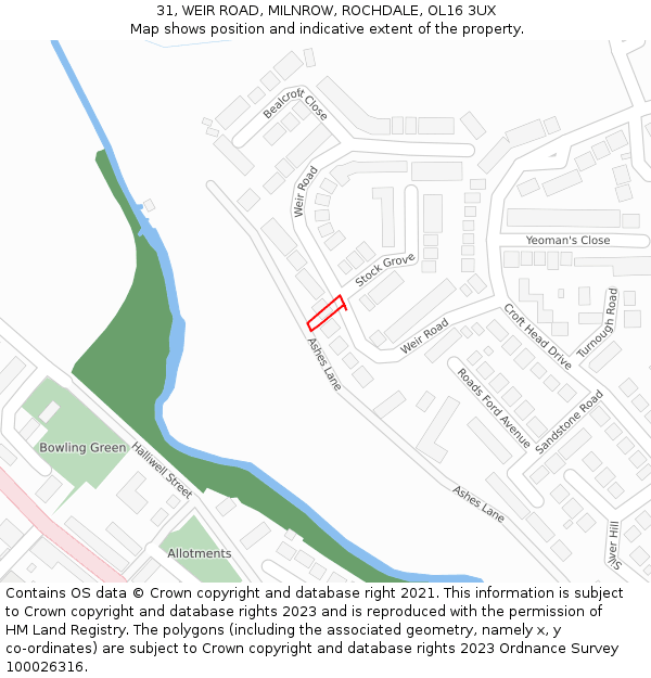 31, WEIR ROAD, MILNROW, ROCHDALE, OL16 3UX: Location map and indicative extent of plot