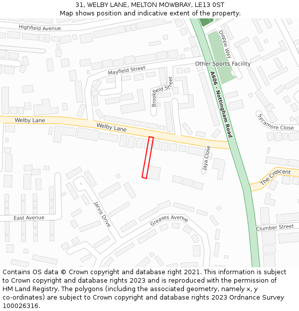 31, WELBY LANE, MELTON MOWBRAY, LE13 0ST: Location map and indicative extent of plot