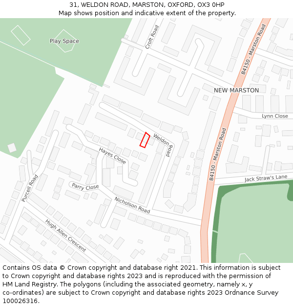 31, WELDON ROAD, MARSTON, OXFORD, OX3 0HP: Location map and indicative extent of plot