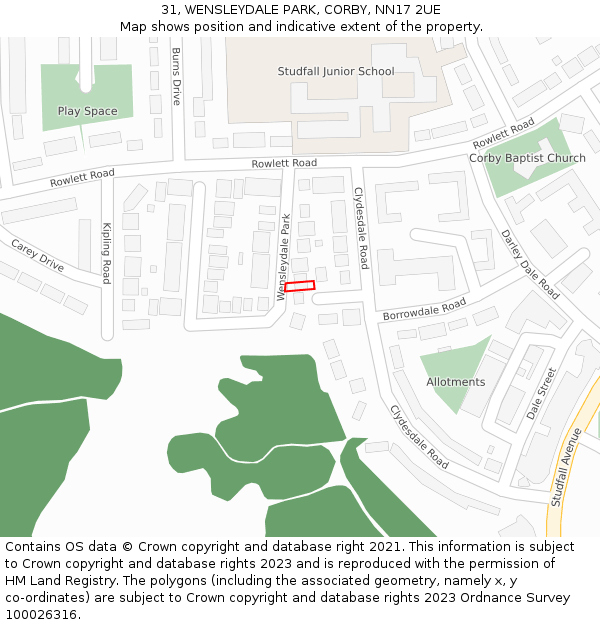 31, WENSLEYDALE PARK, CORBY, NN17 2UE: Location map and indicative extent of plot