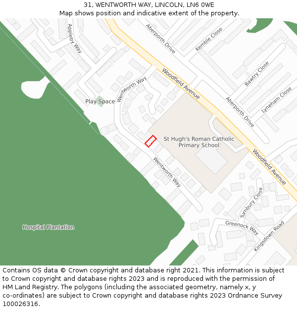 31, WENTWORTH WAY, LINCOLN, LN6 0WE: Location map and indicative extent of plot