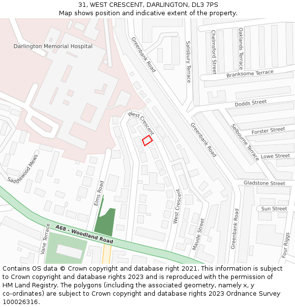 31, WEST CRESCENT, DARLINGTON, DL3 7PS: Location map and indicative extent of plot